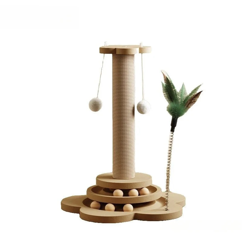 🐱 Wooden Cat Turntable Toy – Sisal Scratching & Ball Play